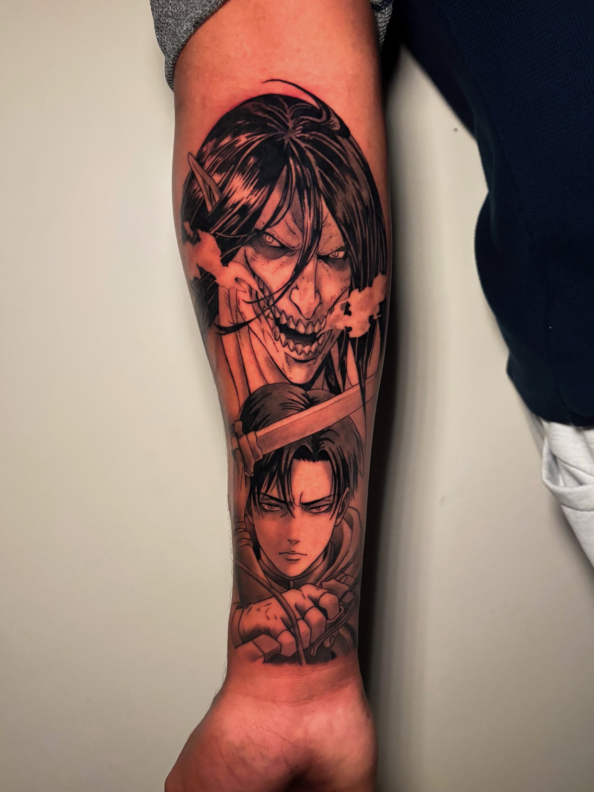 Attack on Titan anime characters forearm tattoo